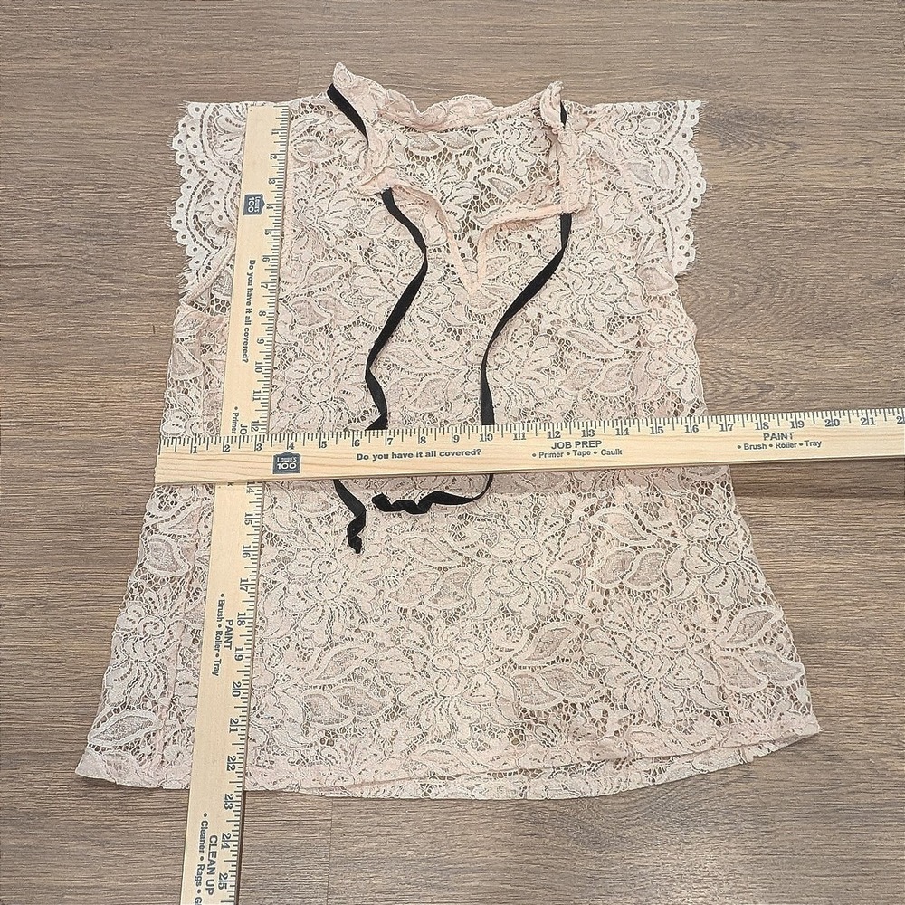 Soft Blush Pink Romantic Lace Top w/Bow | Coquette Balletcore Vibes size S/M - Picture 4 of 7